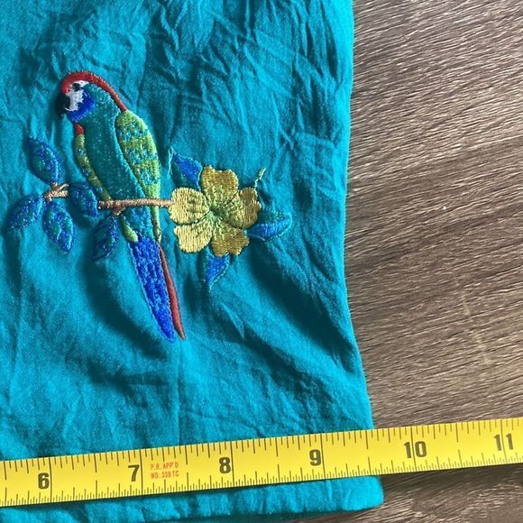 Vintage Womens Large Bon Worth Bermuda Set Green W/Parrots - Picture 16 of 16